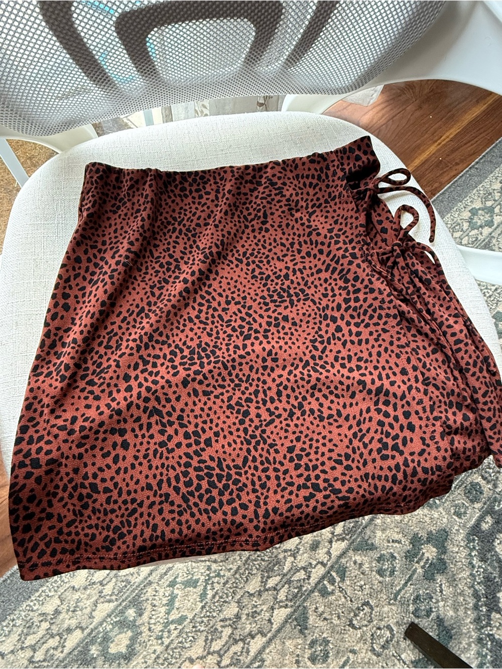 Rust Leopard Print Satin Skirt